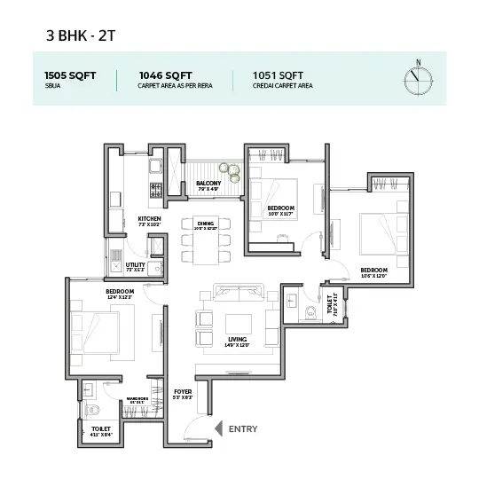 3 BHK Type 2 Floor Plan
